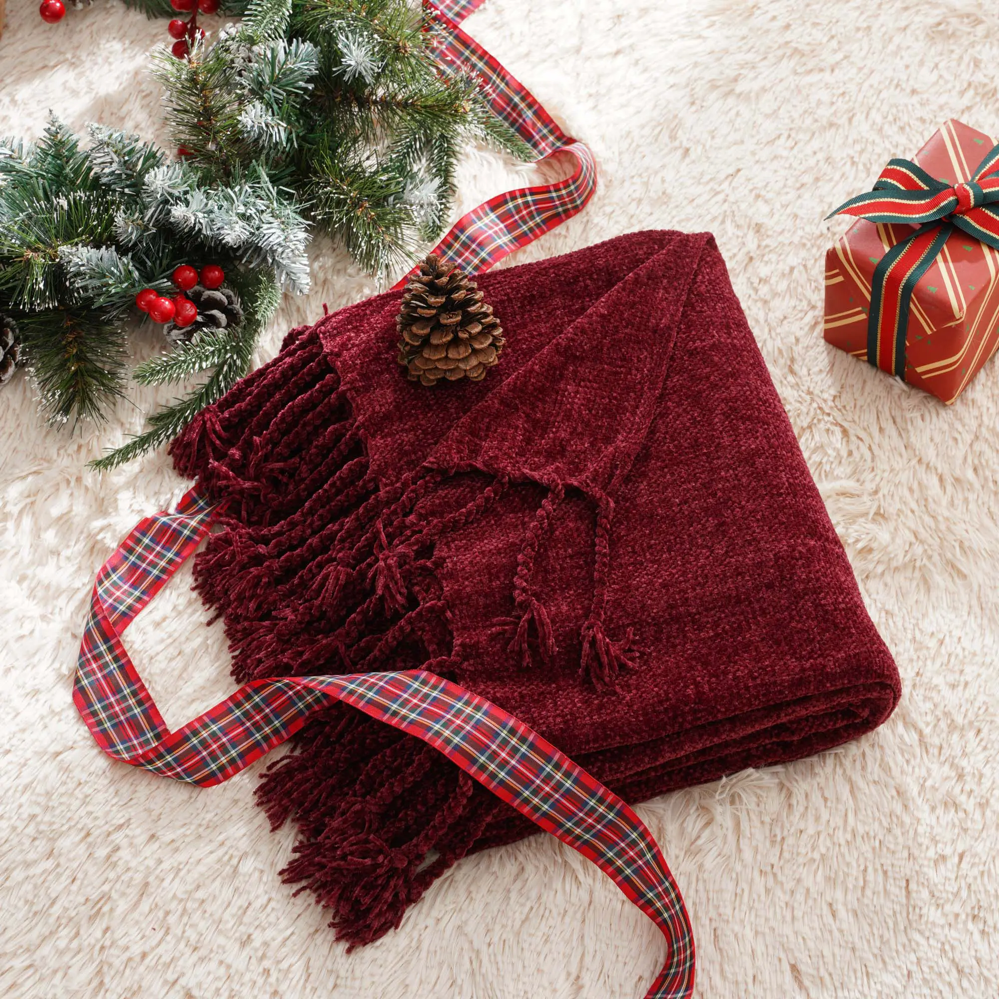 Battilo I Fluffy Comfy Chenille Throw Blanket - Handmade Fringe Adds Luxe Texture, Stylish Tassels Add Charm, Lightweight Breathable Warm No-Shedding Farmhouse Decor for Sofa (50"x60"), Cozy Gift for Birthdays and Holidays Fluffy Blanket