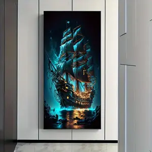 Pirate Ship Pattern DIY Diamond Arts Colorful Painting Kit, DIY 5D Diamond Arts Colorful Painting Kit, Wall Art Decor for Home Living Room Bedroom, Diamond Pattern Design, Diamond Painting Kits