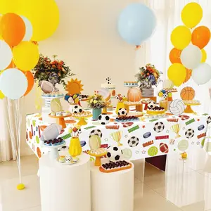 Sports Tablecloths - Soccer Basketball Baseball Football Hockey Softball Volleyball Table Cover for All Star Sports Themed Birthday Party Decorations