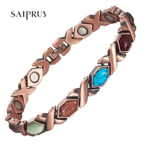 SAIPRUS Modern and stylish jewelry gift. Hexagonal jewelry design. 99.99% pure copper magnetic Bracelet - with adjustment tool. Perfect gift choice. Contains 3500 gauss effective magnet - gift box packaging. nuva ring bracelet bracelet women