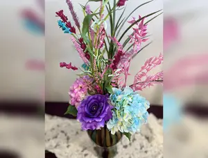 Faux Flower Arrangement – Purple & Blue Hydrangea Centerpiece in Vase – Elegant Artificial Floral Decor