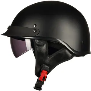 Half Helmet For Motorcycle, Cycling, Motocross Open Face Vis Visor Release Release Buckle DOT Suits For Men And Women (M, Matt Black)