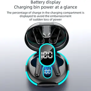 PLUS 60 Wireless Bluetooth Smart Headphones Earbuds with Microphone Wireless Sleep Headphones Cool Breathing Light Mini Digital Display Headphones HiFi Stereo High Quality Audio Computer Protection Black