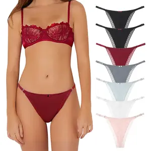 LEVAO Women's Cotton Thong Underwear Stretch G-String T-Back Lace Panties, Low Waist Adjustable Bikini Tangas, Sexy & Comfortable, 6/7/9 Pack (S-XL)