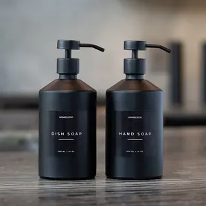 ELEGANT BLACK MATTE GLASS SOAP DISPENSER. BLACK PUMP. SET OF 2