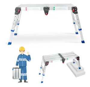 Portable Work Platform Height Adjustment 33"(L) x12(W) x20(H) Foldable Step Stool Aluminum Platform Ladder with One-Touch Automatic Fold 330 Lbs Capacity