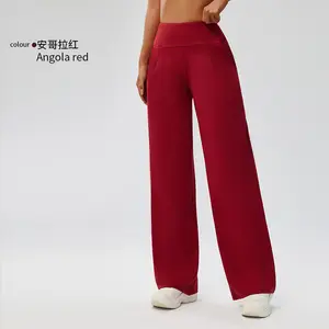 High waist yoga pants nine points loose straight wide leg pants women's outside wear breathable sports casual pants athletic sweatpants comfortable pocket exercise stylish activewear long pant Waisted Soft Workout daily women fitness bootcut legging