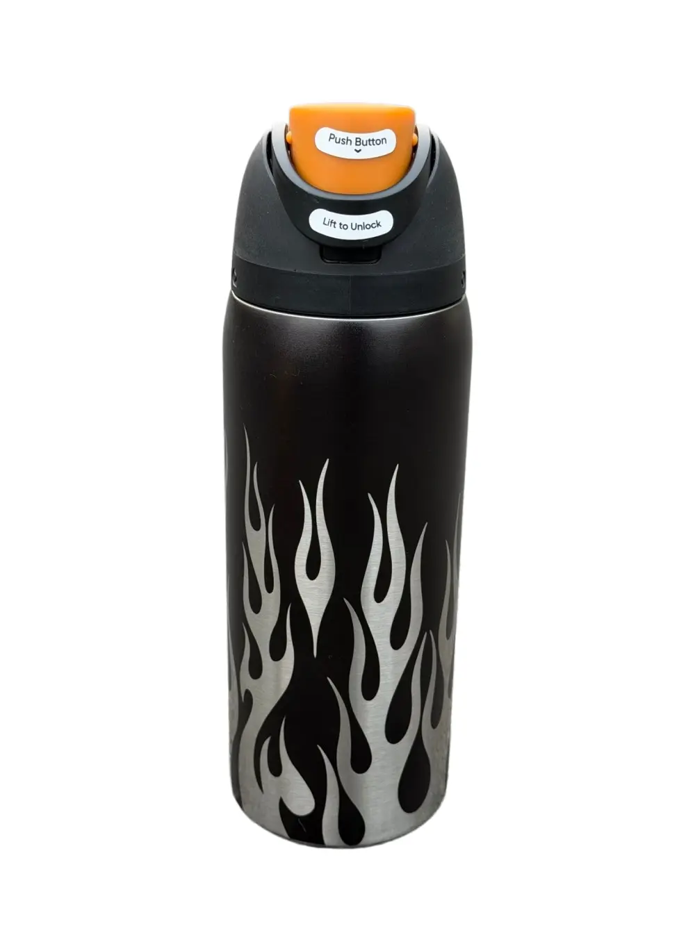 Owala 32 oz Insulated Stainless Steel Water Bottle - Stylish Black with Black Flame Pattern, Straw Lid, Leak-Proof, 24-Hour Insulation, Portable Tumbler Mug for Fitness, Travel, Water Bottles, Drink