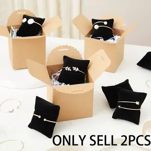 2pcs/set Black Flannelette Bracelet Cushion Pillow Small Cotton Pillow Holder Watch Display Pillow Fixed Pillow Insert Pillow Core, for Watch and Bangle, Jewelry Display