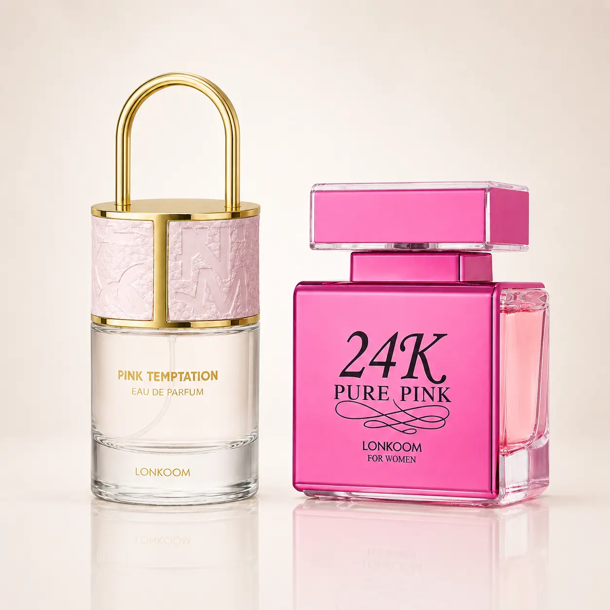 LONKOOM Day Glow to Date Night Perfume Set for Women, 24K Pure Pink & Pink Temptation EDP Bundle, Long Lasting Fruity Floral Vanilla Pink Fragrance Gift