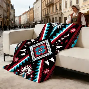 Large Native American Tribal Style Blanket Suitable For Home Decoration Traditional Southwestern Style Throw Blanket With Rough DiamondShaped Star Pattern, Turquoise Accents, RedBlackWhite Design, Ideal For Sofas, Beds, Festive Events, And Cultural D