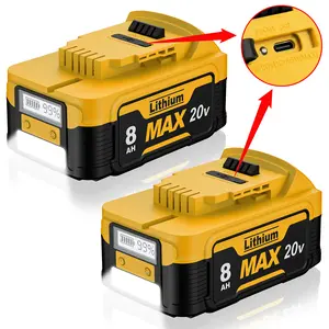 New Upgrade 2-Pack 8.0Ah Replacement for Dewalt 20V Battery with LCD Display, LED Light & USB Power Bank – Compatible with Max XR DCB180 DCB205 DCB206 DCB206-2 DCB200 DCB204 DCB204BT-2 DCB203 DCB201 DCB207 – Lithium-Ion for Cordless Tools