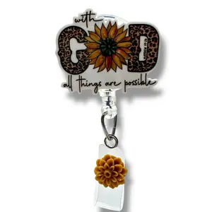 With God All Things Are Possible Bible quote Floral Retractable Badge Holder with 360-Deqgree Swivel Clear Alligator Clip for Professionals, 34" Nylon Cord, Computers & Office Equipment