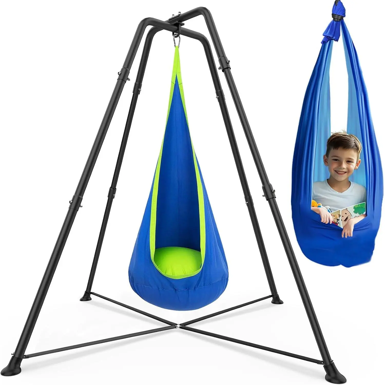 Swing Stand Frame with Sensory/Pod Chair, X-Shaped Swing Set, Metal Hammock Chair Stand for for Kids and Adults Indoor and Outdoor 350LBS