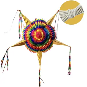 Extra Large Mexican Star Pinata with Gold Cones and 30 Ft Rope - Holds 3 LBS of Pinata filler - 32" Piñata for Birthdays, Cinco de Mayo and Mexican Fiestas