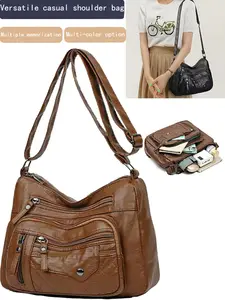 Vintage Soft Leather Multi-Pocket Crossbody Bag, Large Capacity Commuter Bag for Middle Aged Moms, Casual Versatile Shoulder Bag for Women, Everyday Crossbody Bag, Cross Body Bags