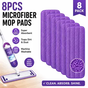 8 Pack Washable Spray Mop Pads – Reusable Microfiber Refills for 13”-15” Mops, Strong Cleaning & High Absorbency, Multi-Surface Floor Care (Compatible with Leading Brands) summervibes