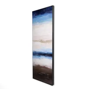 360 stand Ready-to-Hang Framed Print - 20x60 in. Modern Beige Sea Waves Nature Artwork, Wall Decoration for Home Room Display, Artistic