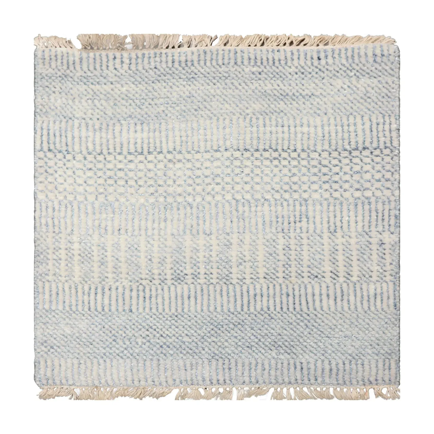2'x2' Ivory Hand Knotted Tibetan Modern  Wool and Bamboo Silk Oriental Area Rug