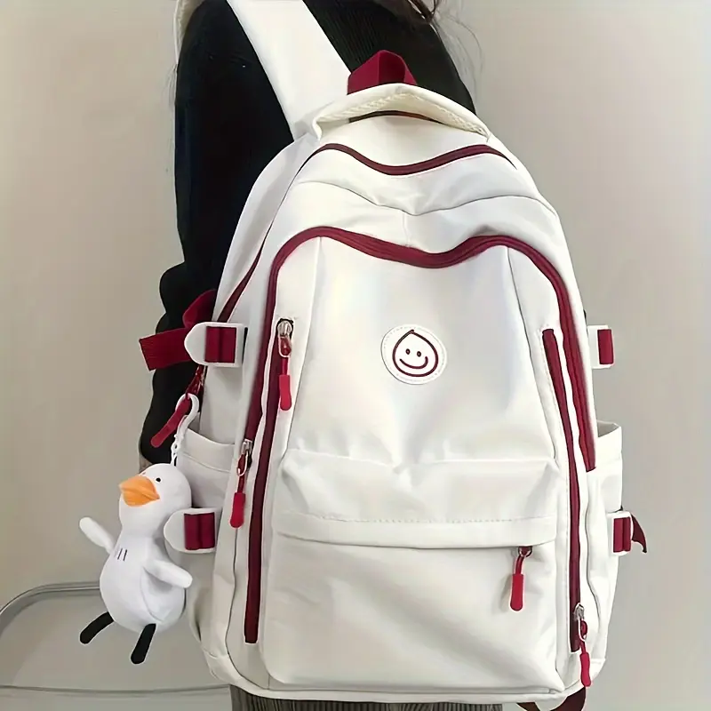 Casual Canvas Laptop Backpack for Men with Duck Pendant - Large-Capacity, Multi-Function for School & Travel, Laptop Compartment Backpack, Zipper Buckle, Playful