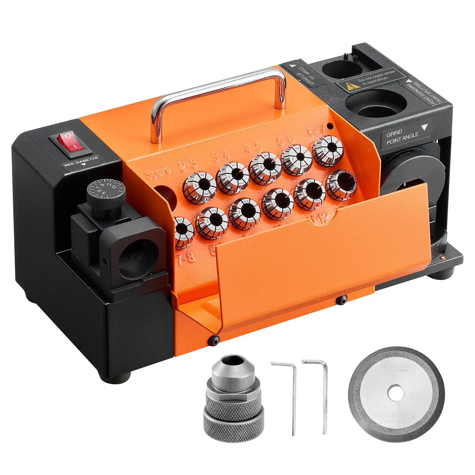 Drill Bit Sharpener MR-13D: 3-13 Mm Professional Drill Bit Grinder With Adjustable Lip Relief Angle, Front Cutting Lip, 95°-135° Point Angle, 5800 RPM Re-Sharpener, 11 Collets, and CBN Wheel