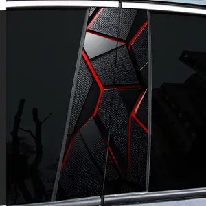 2 Pieces, Car Sticker, Car Pillar Sticker - Red and Black color scheme geometric mech texture pattern vinyl car sticker, self-adhesive waterproof and scratch-resistant, suitable for glass, metal, plastic, ceramic, wood surfaces - car decoration