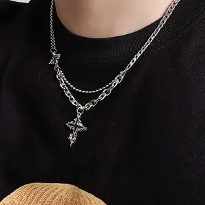 Cross Necklace for Men Cross Chain for Men Silver Cross Pendant Mens Cross Necklaces Stainless Steel Cross Necklace for Women Goth Gothic Necklace Christian Jewelry