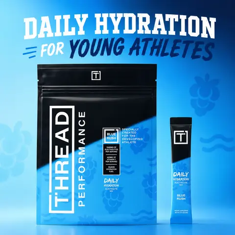 Thread Performance Daily Hydration for Teen Athletes - 5 Stick Packs - Potassium-First Hydration with Magnesium, Trace Minerals & B6 B12 - Sugar-Free Electrolyte