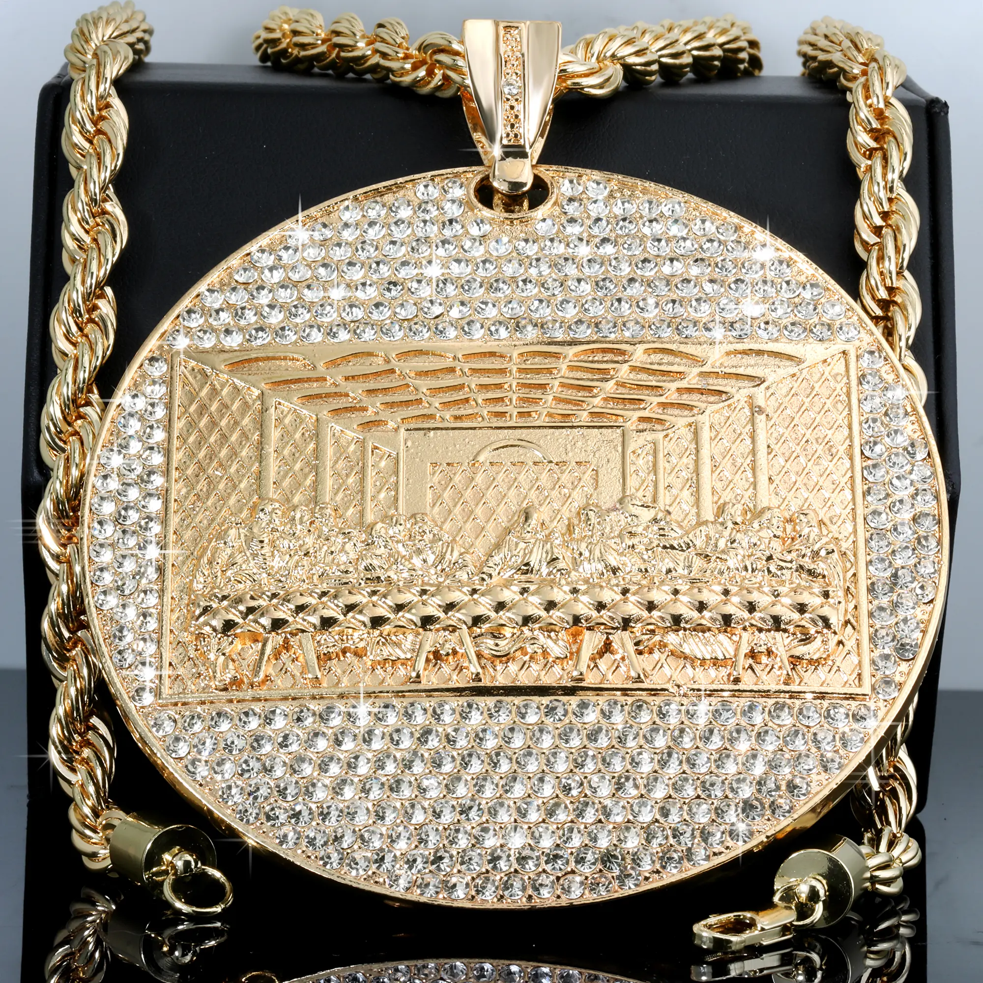 Blingkingstar - XXL Large Jesus Last Supper Pendant | 30"In - Rope Chain Gold Plated Necklace For Men's Fashion, High-Quality Polished Finish, Religious Adult Jewelry, Fashion Accessory Chain Gift, Chains, Accessories