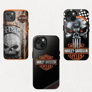 Harley-Davidson Biker Skull Phone Case for iPhone 17 16 15 14 13 12 Pro Max Plus, Motorcycle Logo Tough Cover, Impact Resistant Heavy Duty Shockproof Fan Gift Gear