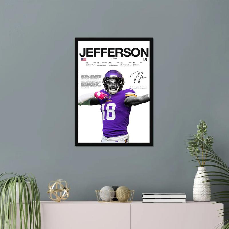 Justin Jefferson Hardline Series Poster, Justin Jefferson Signature Poster, Minnesota Football Wall Art For Fans, Sport Gift For Men [UNFRAMED - PRINT ONLY]
