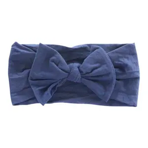 Navy Nylon Bow Headwrap For Babies, Toddlers & Adults -Cute Stretchy Headband - Summer Fashionable Hair Accessory For Party ,Outdoor & Casual Wear - Girls Fashion