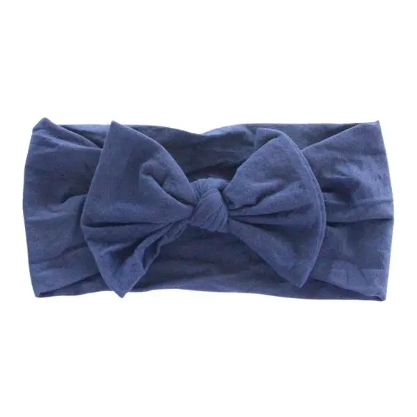 Navy Nylon Bow Headwrap For Babies, Toddlers & Adults -Cute Stretchy Headband - Summer Fashionable Hair Accessory For Party ,Outdoor & Casual Wear - Girls Fashion