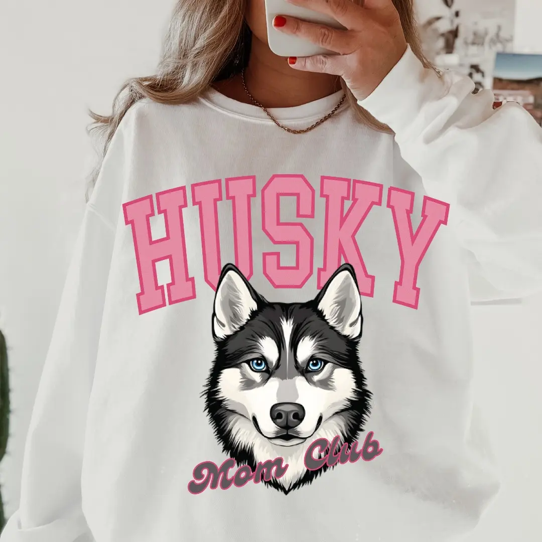 Husky Dog Mom Club Sweatshirt - Unisex Apparel Relaxed Fit Printed In The USA Clothing Womenswear Casual Comfort Cotton Top Athletic Boho Chic
