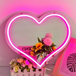 Heart Neon Signs with Dimmer, Dimmable Neon Light, Love Heart Neon Mirror Sign, USB Powered LED Lights for Wall Decor, Gifts for Lovers Boys & Girls