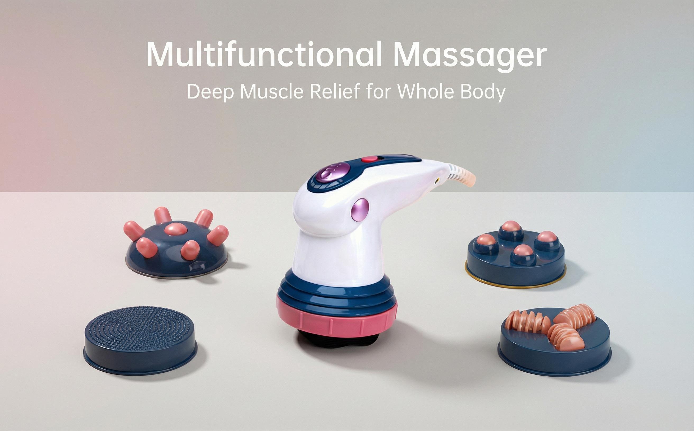 Multi Purpose Handheld Electric Massage Tool 3 Adjustable Speed Levels 3 Detachable Replacement Heads High Frequency Vibration Stable Holding Design Device