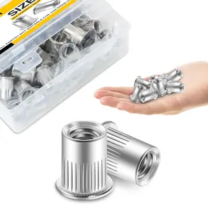 50 count 3/8 Rivet Nuts, 304 Stainless Steel Flat  RIV Nuts, 3/8-16 Nut Threaded Inserts Rivnuts, Rivnuts Rivets Nutserts, Rivets for Metal Hardware Nuts, Knurled