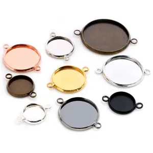 Two Loops Style Iron Material 10-25mm Inner Size 7 Colors  Cabochon Base Cameo Setting Charms Pendant
