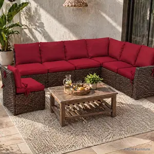 14-Piece Outdoor Patio Furniture Cushion Covers for 7-Piece (6-Seater) Wicker Rattan Sectional Sofa, Zippered Polyester Fabric Seat & Back Slipcovers, Sun Protection, Splash Resistant (Covers Only)
