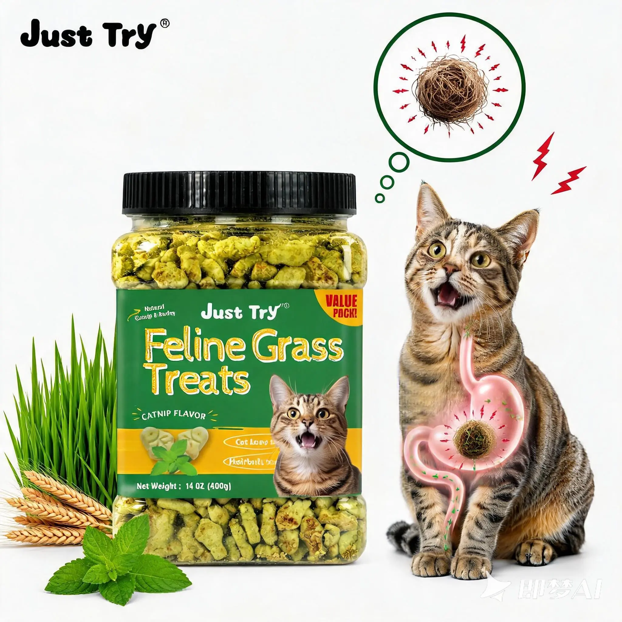 Just Try Cat Treats for Indoor Cats Hairball Control Natural Salmon Healthy Cat Grass Treats Kitten Snacks Training Biscuits Catnip for Cats Dental Care 14.1 OZ,back to school#backtoschool