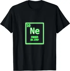 100%cotton Neon Element Green Periodic Table Chemistry Nerd Costume T-Shirt Top Casual