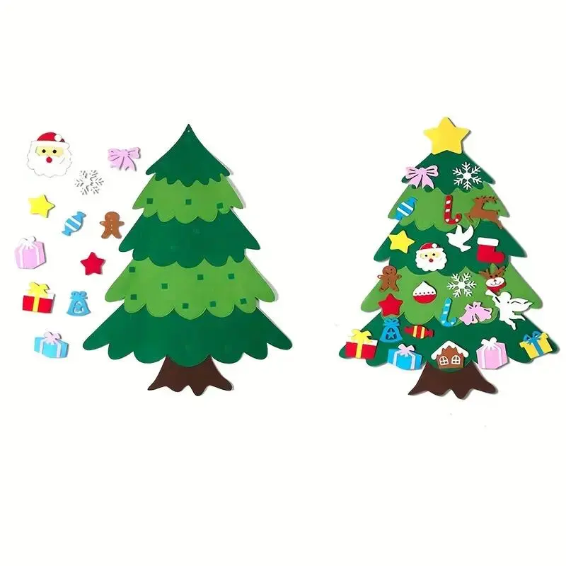 DIY Felt Christmas Tree Kit with Ornaments & Snowman Advent Calendar, Handmade Holiday Decorations for Home Wall Hanging, Unique Gift Idea