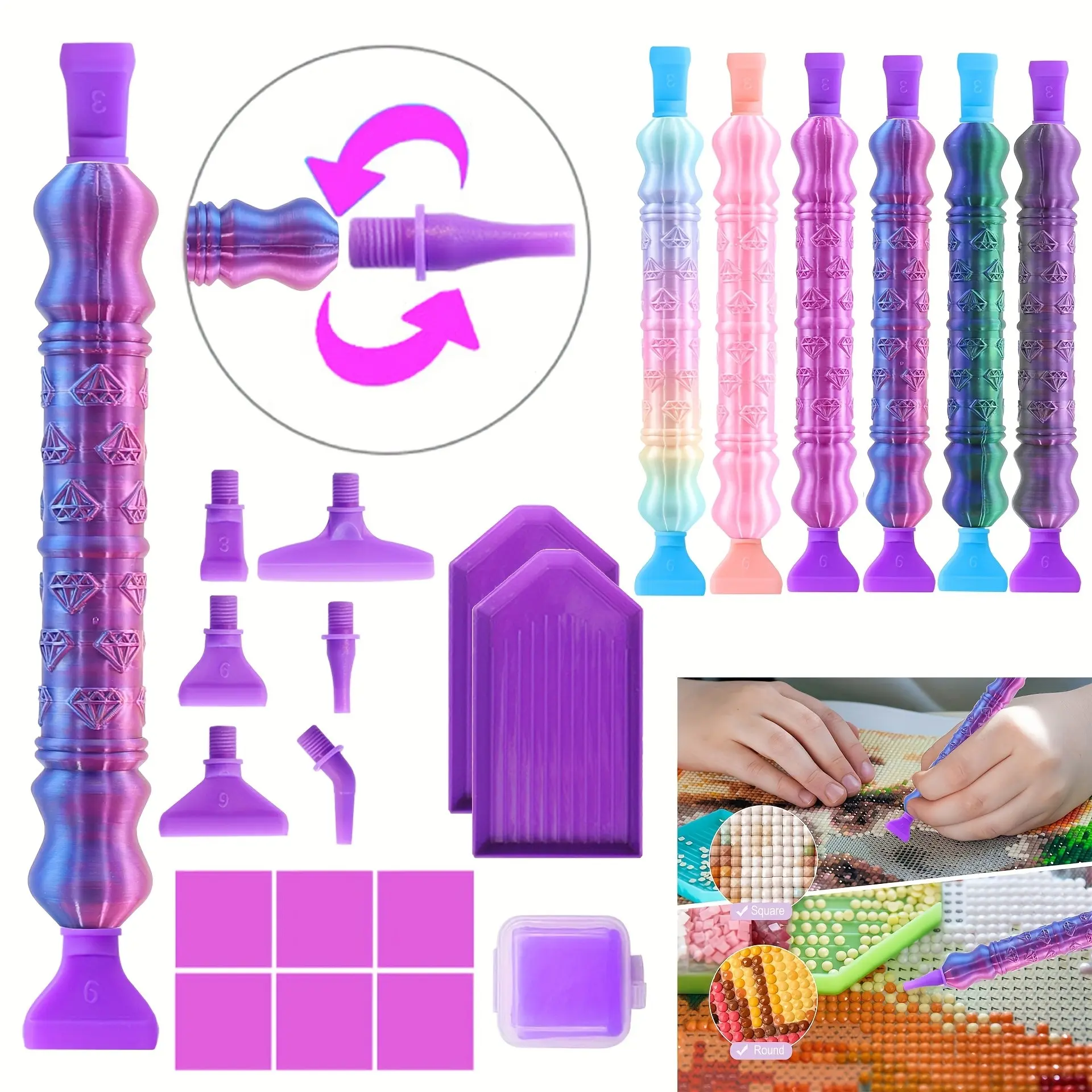 Diamond Painting Art Drill Bead Pen Set with Screw Tip, 5D Diamond Painting Placement Tool Accessories, Comfort Grip and Faster Drilling, Diamond Art Tools, Crafts