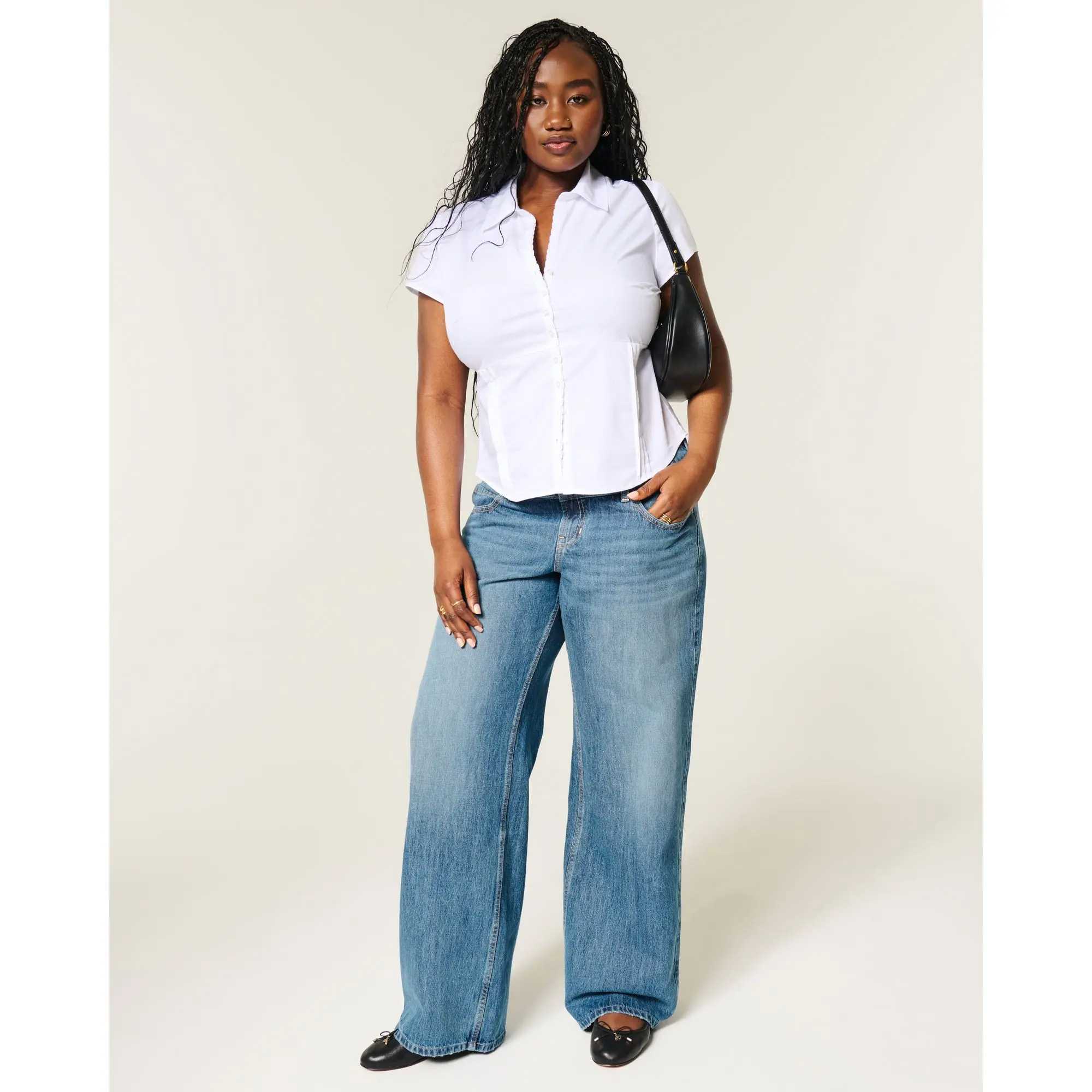 Hollister Ultra Low-Rise Medium Wash Baggy Jeans