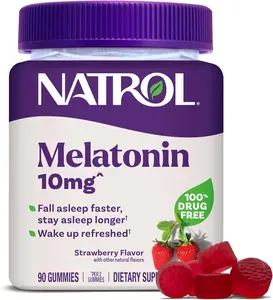 Natrol Melatonin Gummies, Sleep Support for Adults, Melatonin 10 mg Gummies, 90 Strawberry-Flavored Gummies, Up to 45 Days