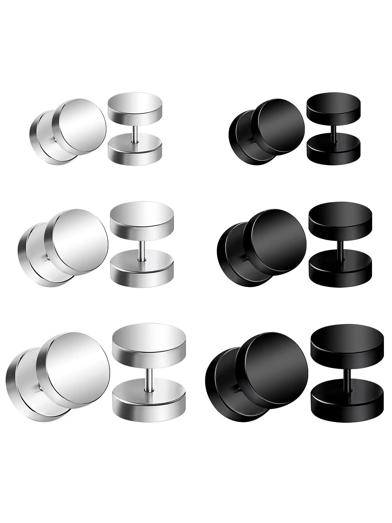 6 Pairs Round Stud Earrings, Earring Pack, Stainless Steel Piercing Jewelry for Women Men for Daily, 4/6/8mm, Minimalist Earrings, Ear Hoops, Hoop Earrings Set