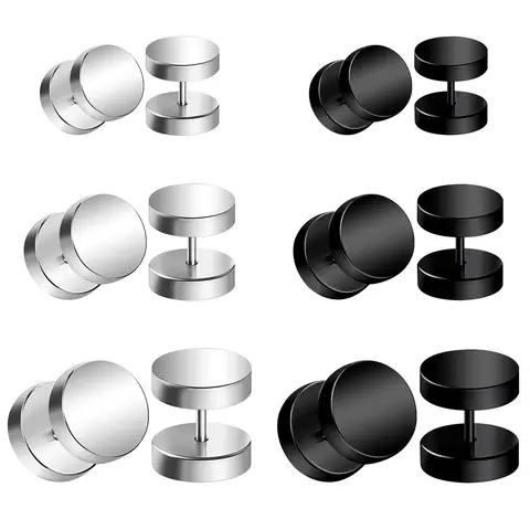 6 Pairs Round Stud Earrings, Earring Pack, Stainless Steel Piercing Jewelry for Women Men for Daily, 4/6/8mm, Minimalist Earrings, Ear Hoops, Hoop Earrings Set