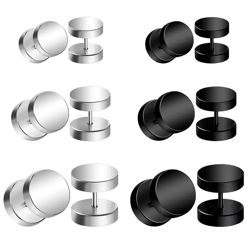 6 Pairs Round Stud Earrings, Earring Pack, Stainless Steel Piercing Jewelry for Women Men for Daily, 4/6/8mm, Minimalist Earrings, Ear Hoops, Hoop Earrings Set