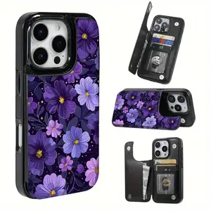Featuring a purple floral pattern, this durable TPU card slot includes a card slot and offers various functionalities suitable for bank and transit cards. It's compatible with iPhone 17, 16, 15, 14, 13, 12, and Samsung models.