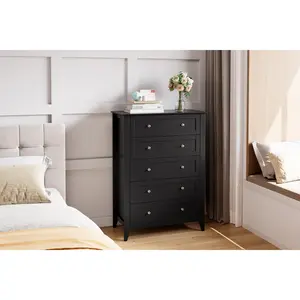 OP-Garvee Modern 5-Drawer Tall Dresser for Bedroom , Stable Classic and stylish  Cabinet ,Wooden Chest with Spacious Drawers, Storage Cabinet for Clothes, Closet,Space saving for Living Room, Hallway, Office – Black